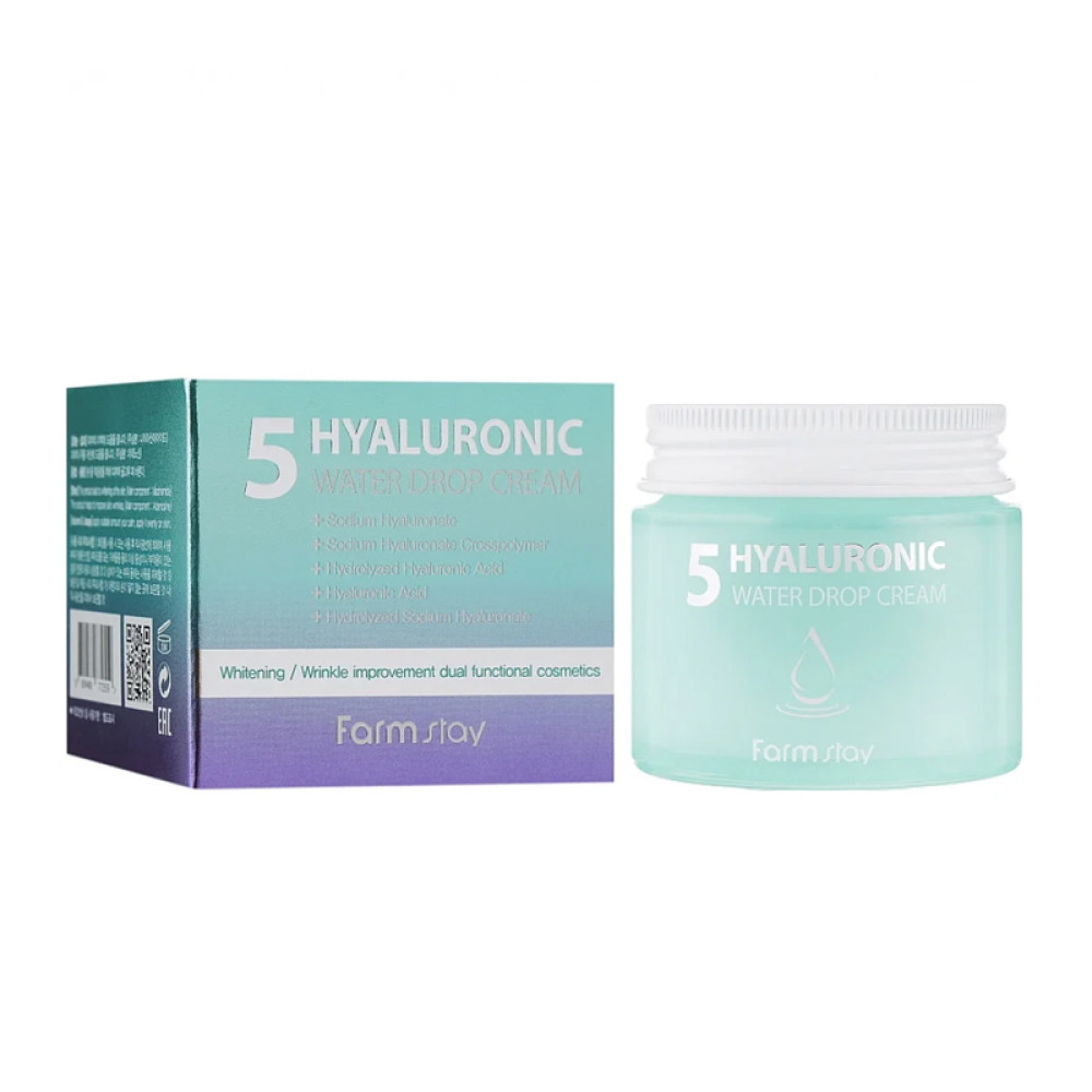 Крем для обличчя Farmstay Hyaluronic 5 Water Drop Cream зволожуючий з 5 видами гіалуронової кислоти. 80 мл