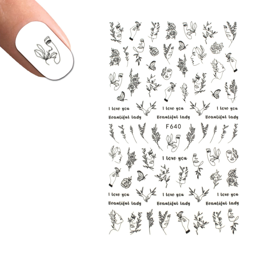 Наклейка для нігтів LBS F 640 Дівчата. рослини. метелики