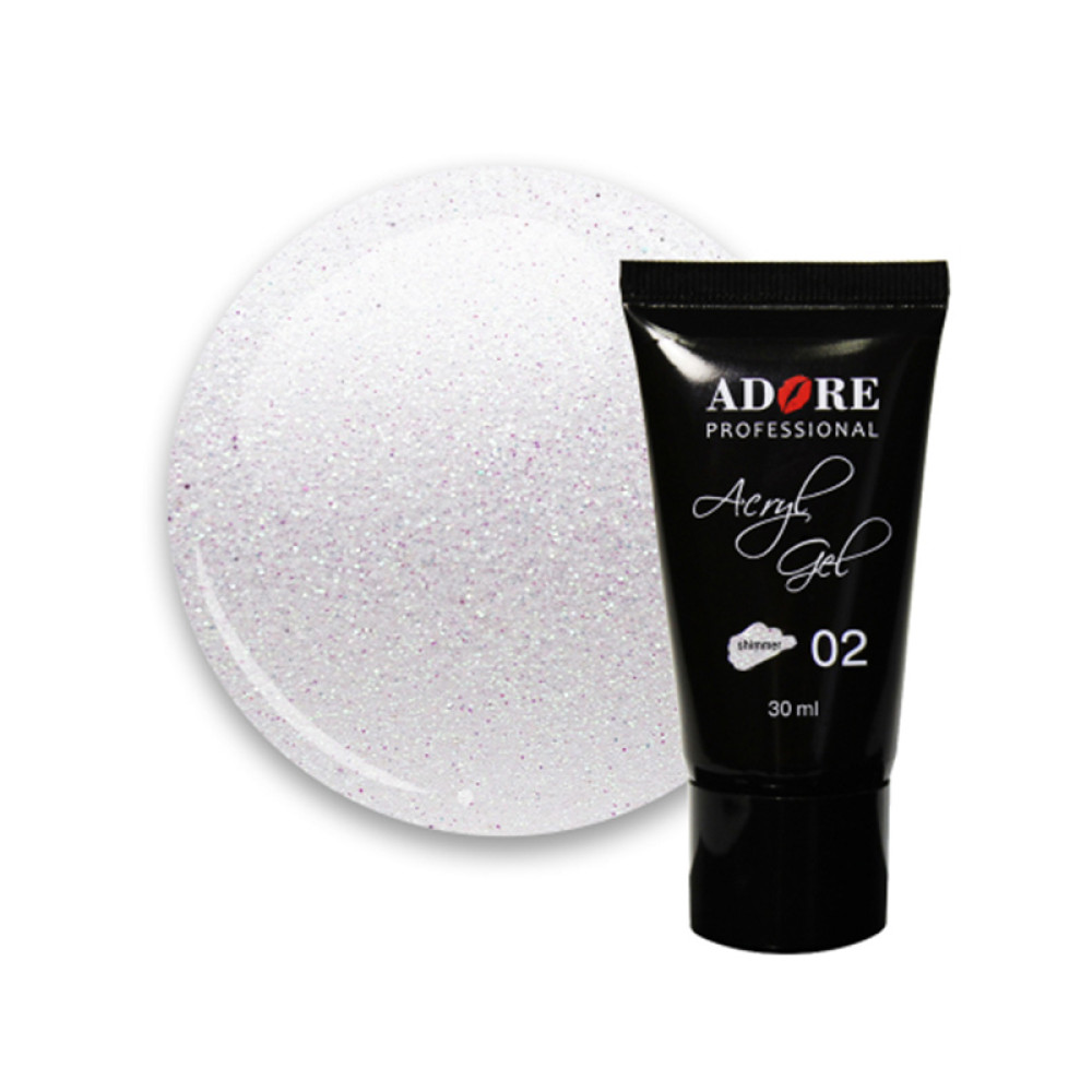 Акрил-гель Adore Professional Acryl Gel Shimmer 02 Gentle Glow, молочный с мелким персиковым шиммером, 30 мл