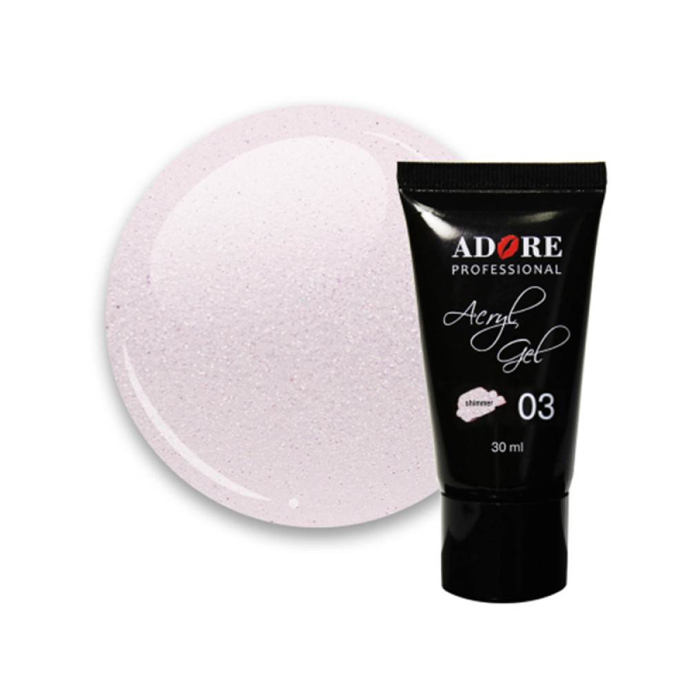 Акрил-гель Adore Professional Acryl Gel Shimmer 03 Pink Comet, молочный с мелким розовым шиммером, 30 мл