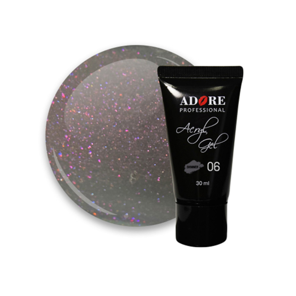 Акрил-гель Adore Professional Acryl Gel Shimmer 06 Gray Pearl. дымчатый с розовым шиммером. 30 мл
