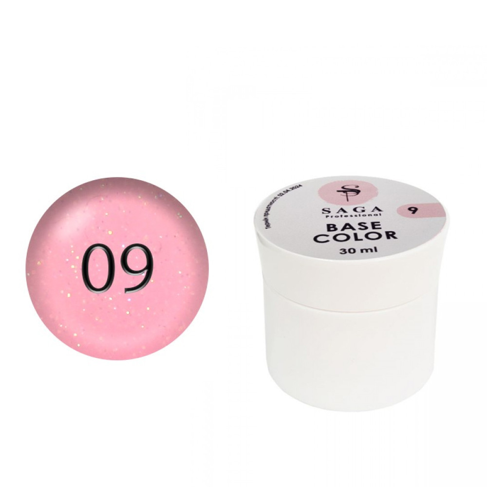 База цветная Saga Professional Color Base 009. нежно-розовый с переливающимися шиммерами. 30 мл