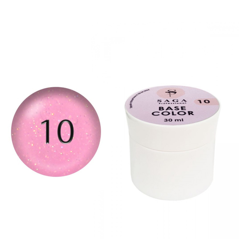База цветная Saga Professional Color Base 010. светлый розовый с переливающимися шиммерами. 30 мл