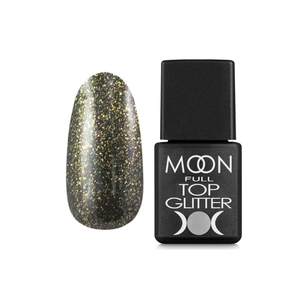 Топ для гель-лака без липкого слоя Moon Full Top Glitter 02 Gold с золотым глиттером. 8 мл