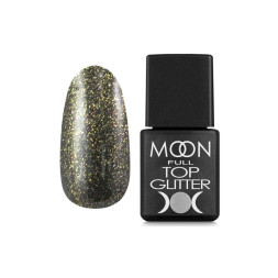 Топ для гель-лаку без липкого шару Moon Full Top Glitter 02 Gold з золотим гліттером. 8 мл