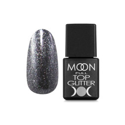 Топ для гель-лаку без липкого шару Moon Full Top Glitter 03 Silver з срібним гліттером. 8 мл