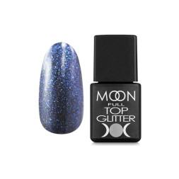 Топ для гель-лаку без липкого шару Moon Full Top Glitter 04 Blue з синім гліттером. 8 мл