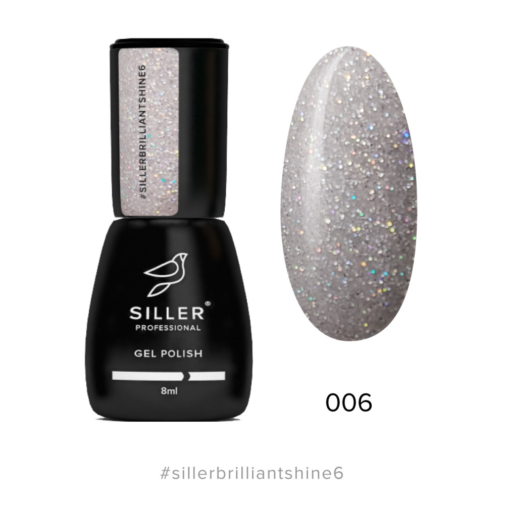 Гель-лак Siller Professional Brilliant Shine 006 серебряный с блестками . 8 мл