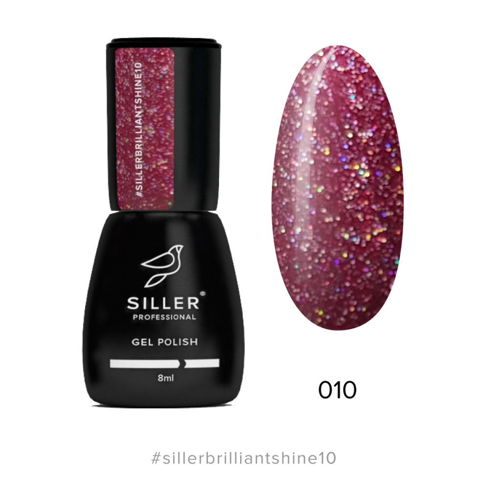 Гель-лак Siller Professional Brilliant Shine 010 бордовый с блестками. 8 мл