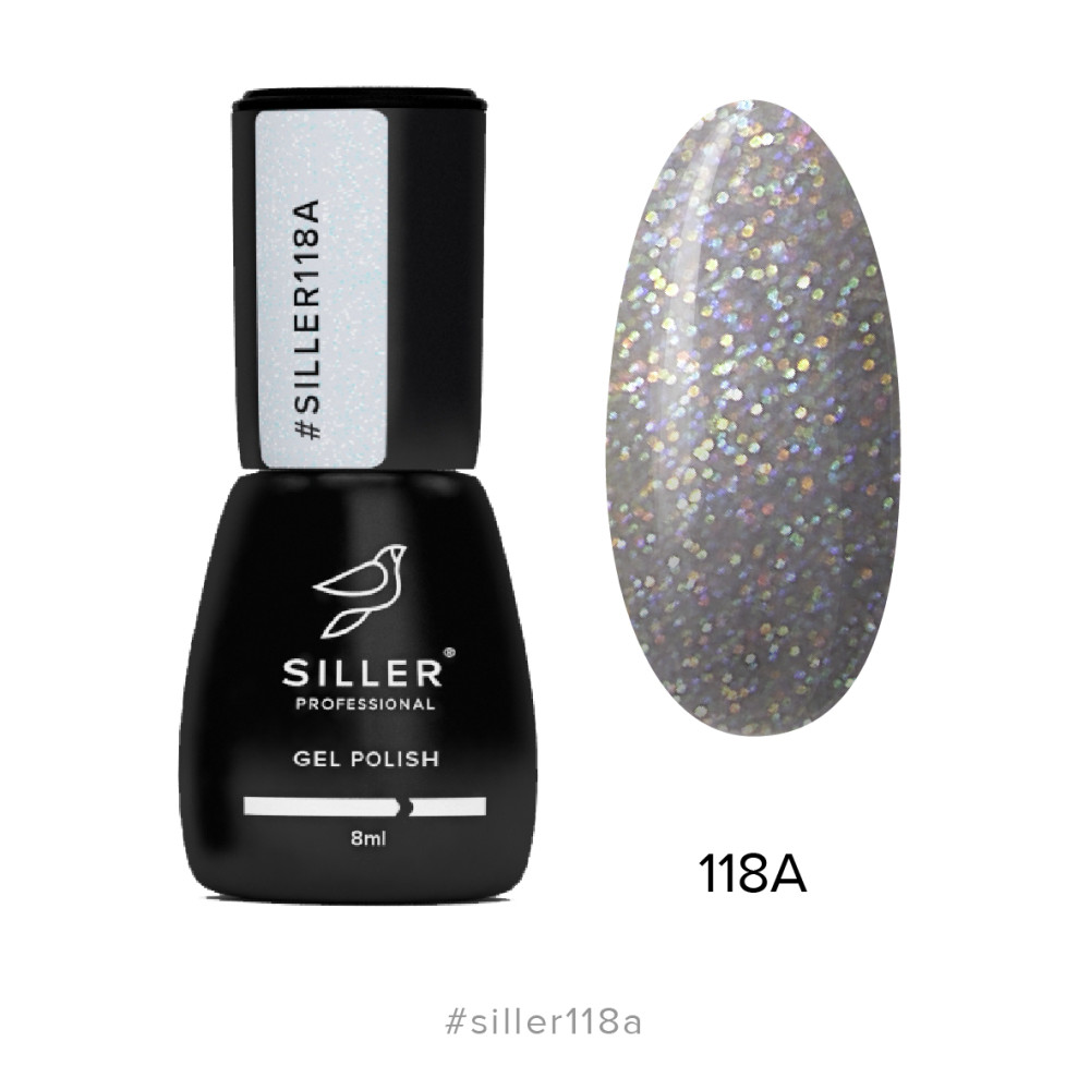 Гель-лак Siller Professional 118A серебристый с голографическими блестками. 8 мл