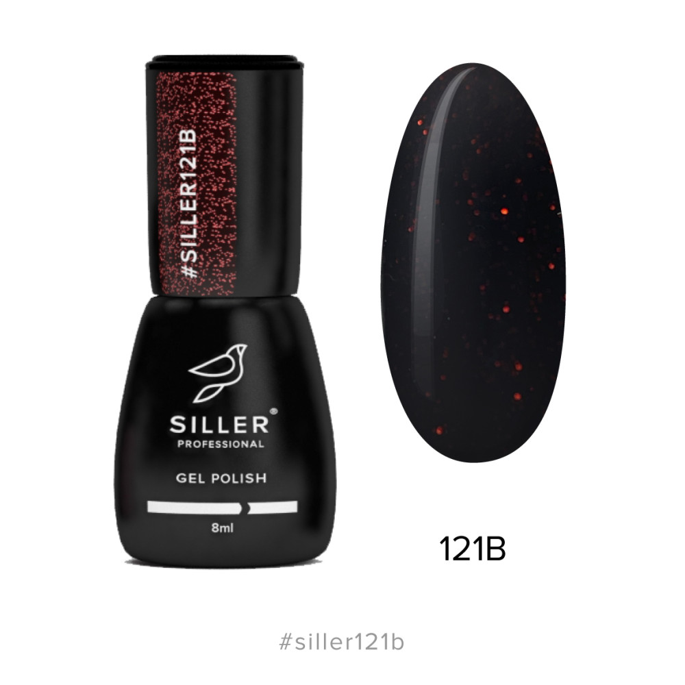 Гель-лак Siller Professional 121B чорний з червоними блискітками. 8 мл