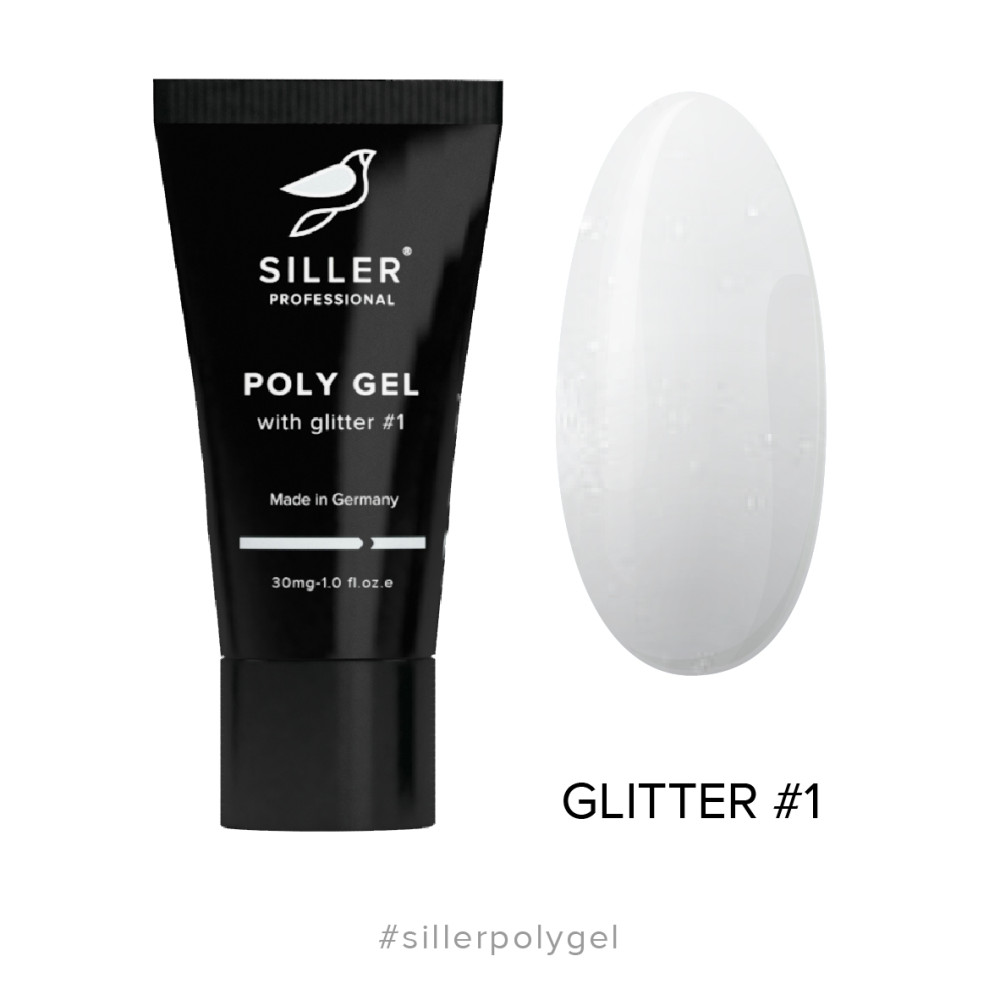 Полігель Siller Professional Poly Gel With Glitter 001 з гліттером. блідо-персиковий. 30 мл