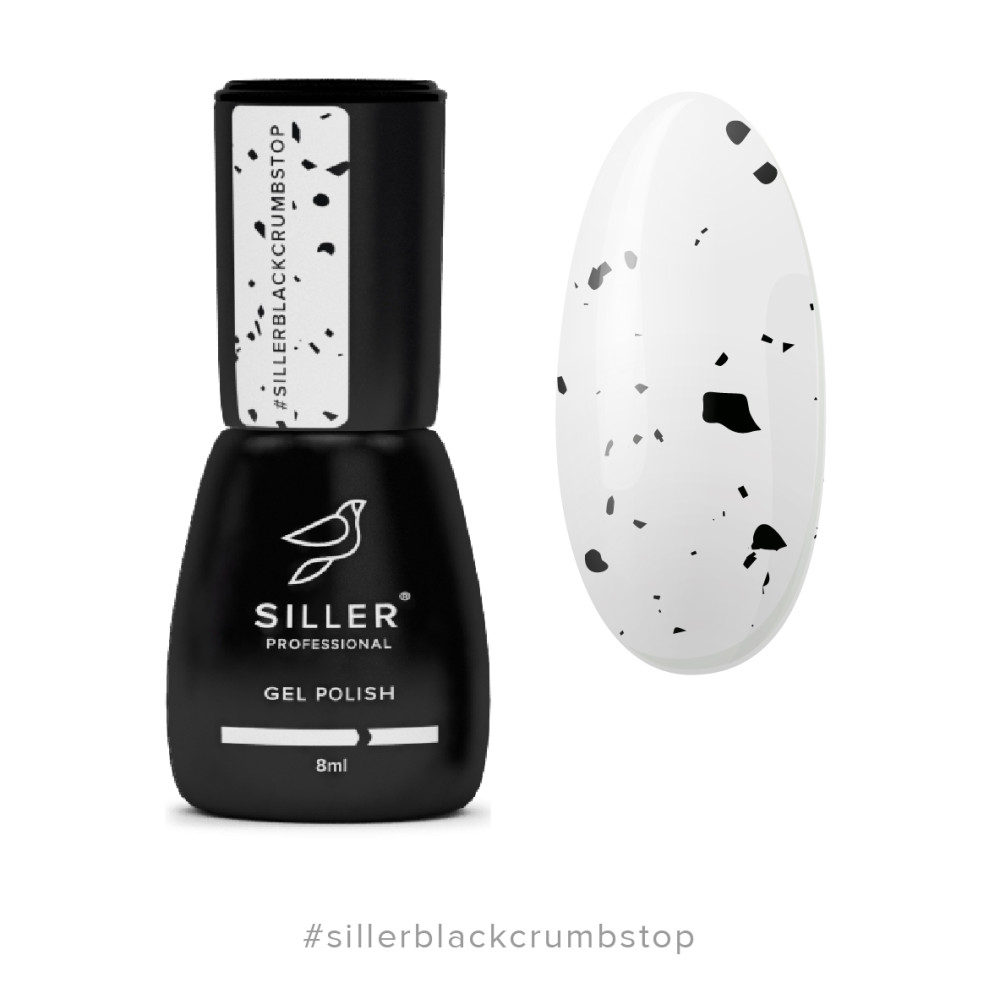 Топ для гель-лаку без липкого шару Siller Professional Top Black Crumbs з УФ фильтром та чорною крихтою. 8 мл
