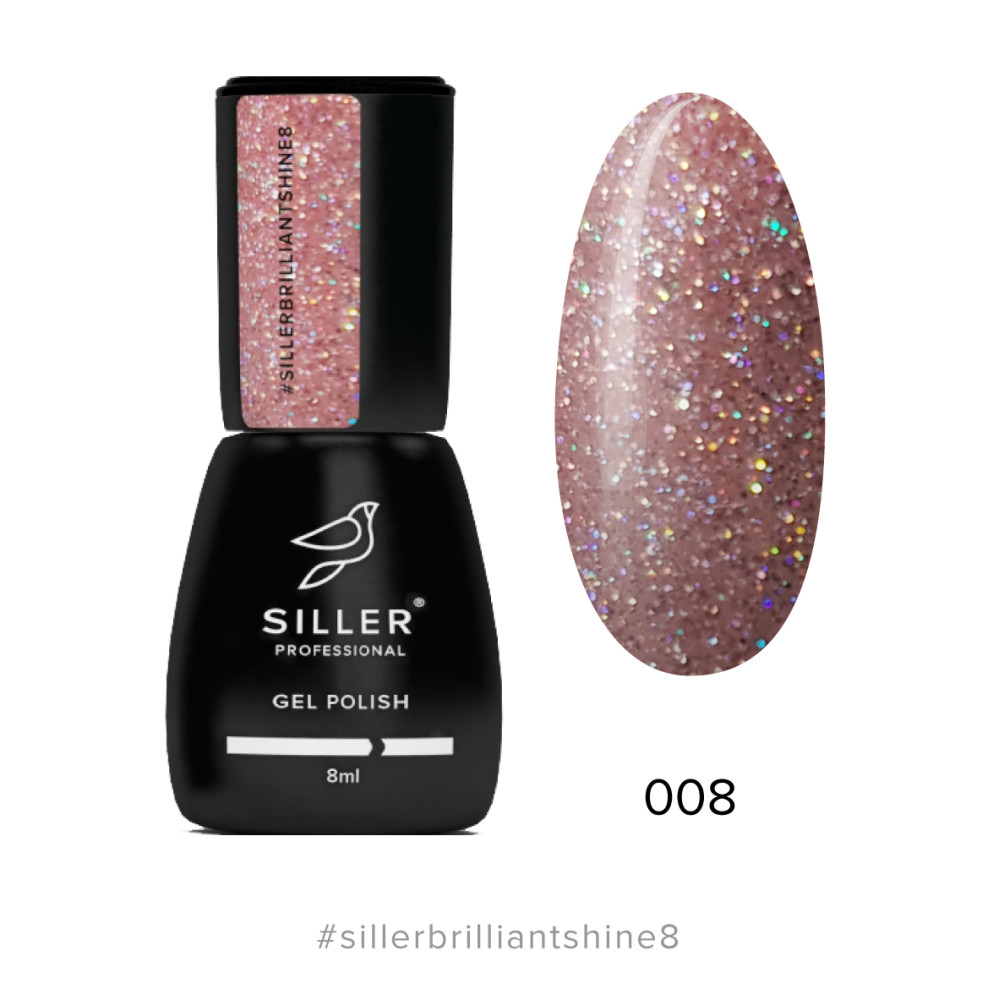 Гель-лак Siller Professional Brilliant Shine 008 пыльный розовый с блестками. 8 мл