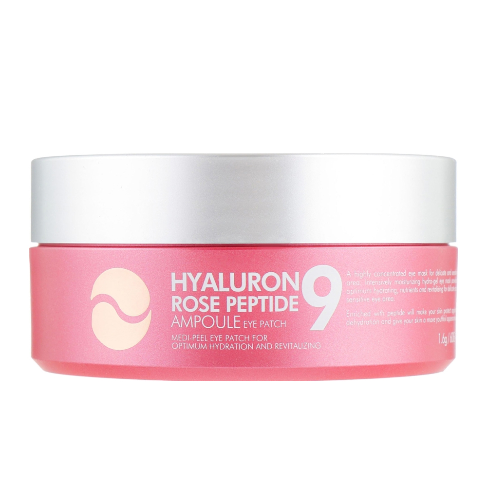Патчі гідрогелеві під очі Medi-Peel Hyaluron Rose Peptide 9 Ampoule Eye Patch освіжаючі з пептидами та болгарською трояндою. 60 шт