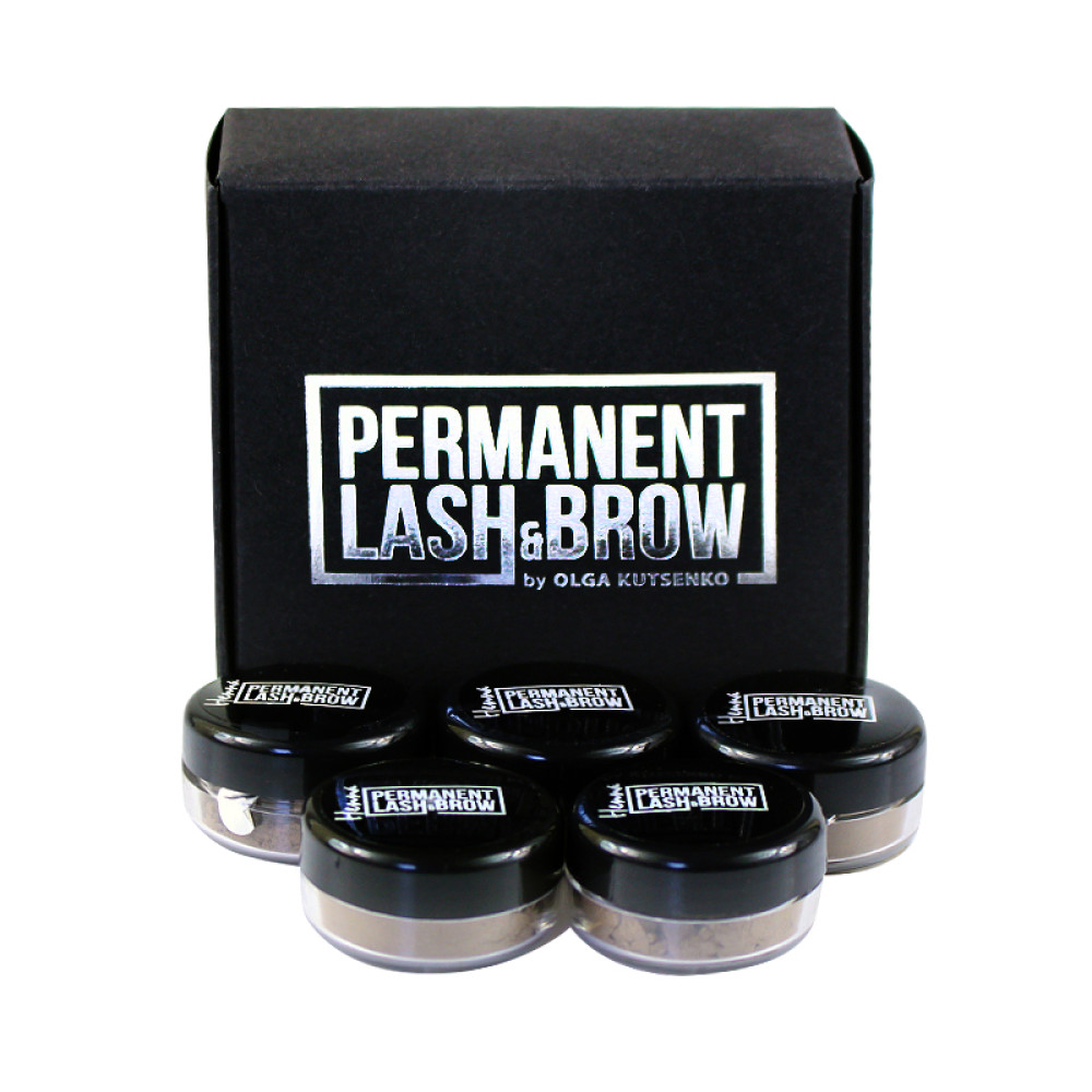 Мини набор хны Permanent Lash&Brow светло-коричневый, светлый  шатен, темно-коричневый, темный шатен черный 2.5 г