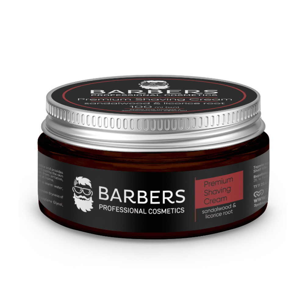 Крем для бритья Barbers Sandalwood-Licorice Root Premium Shaving Cream с успокаивающим эффектом. 100 мл