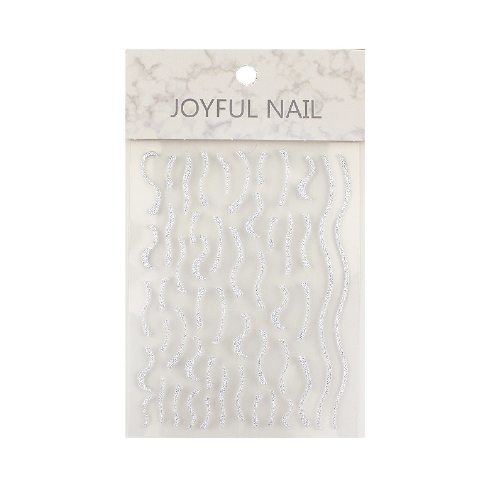 Гибкая лента для ногтей Joyful Nail светоотражающая, волна длинная, цвет серебро