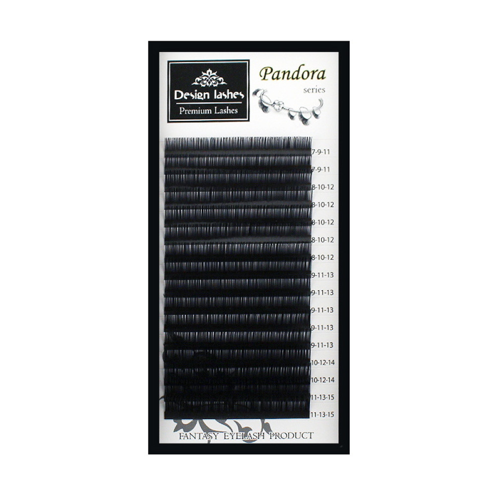 Ресницы Design Lashes Pandora C 0.07 (16 рядов: 7-15 мм). черные
