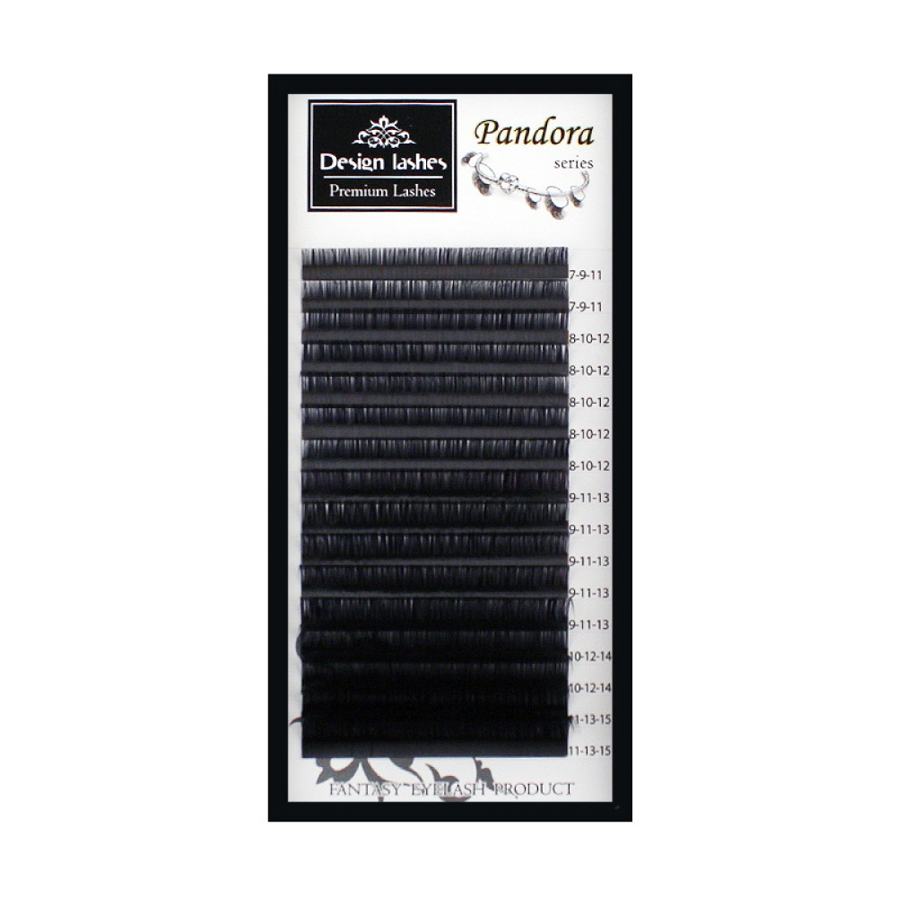 Ресницы Design Lashes Pandora D 0.07 (16 рядов: 7-15 мм). черные
