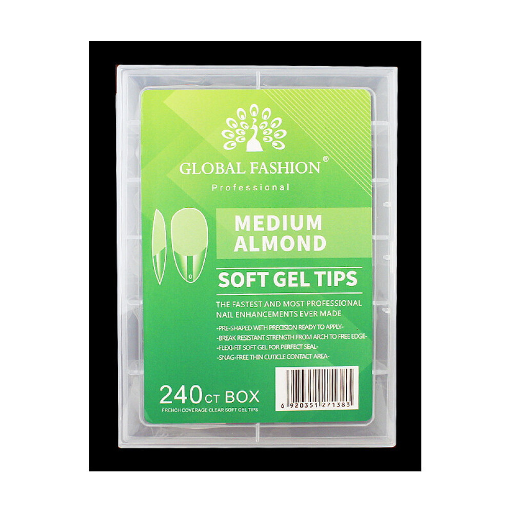 Типси гелеві для нарощування нігтів Global Fashion Soft Gel Tips Medium Almond 240 шт.. мигдаль