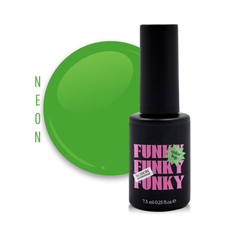 Топ вітражний для гель-лаку без липкого шару Adore Professional Funky Color Top 06 Funky Fresh зелений неон. 7.5 мл