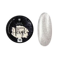 Акрил-гель Saga Professional Acryl Gel Shimmer 10 срібло з шимером. 13 мл