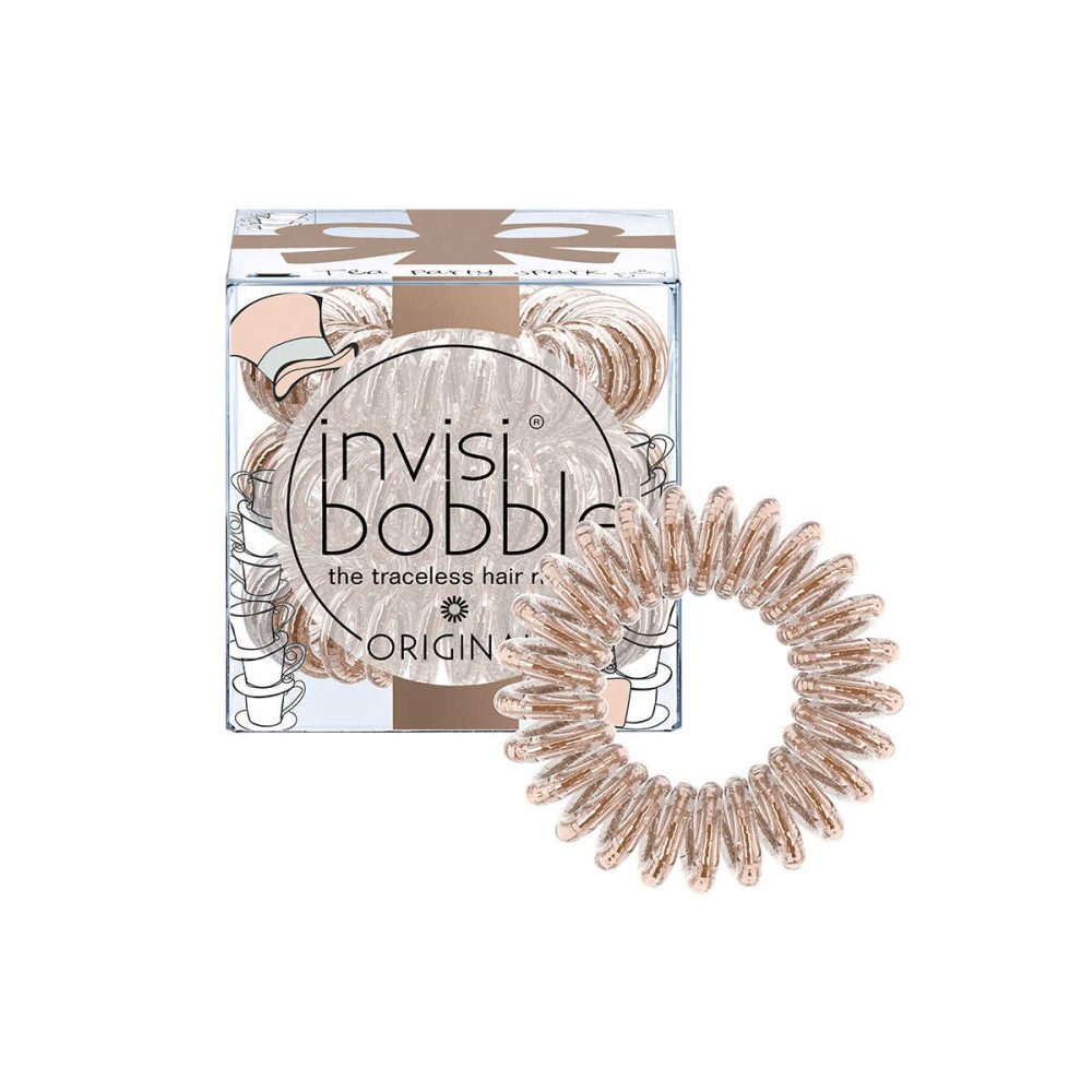 Резинка-браслет для волос Invisibobble ORIGINAL Tea Party Spark. цвет бронза. 3 шт. 30х16 мм