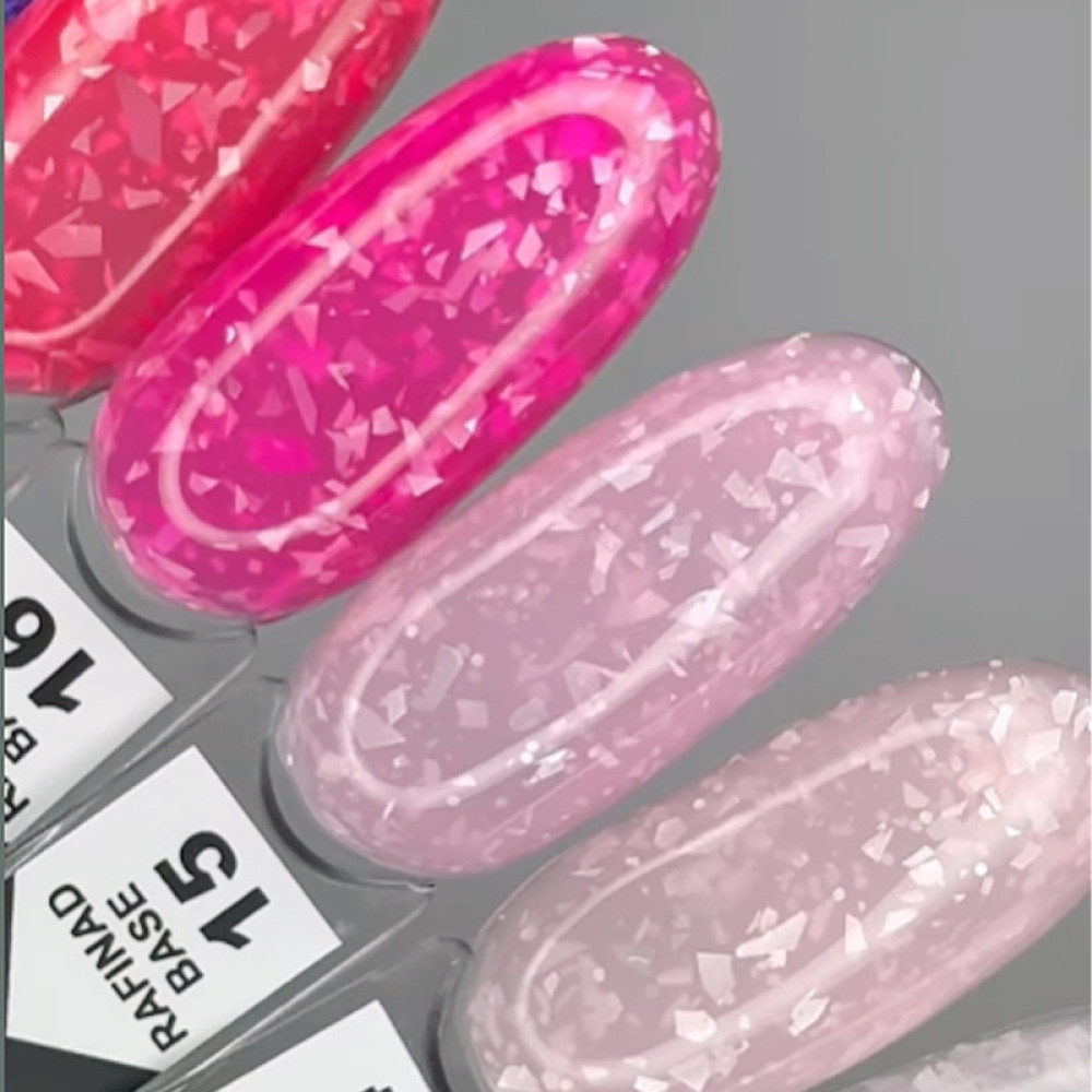 База кольорова Oxxi Professional Rafinad Base 015. рожева фея з пластівцями поталі і блискітками. 15 мл