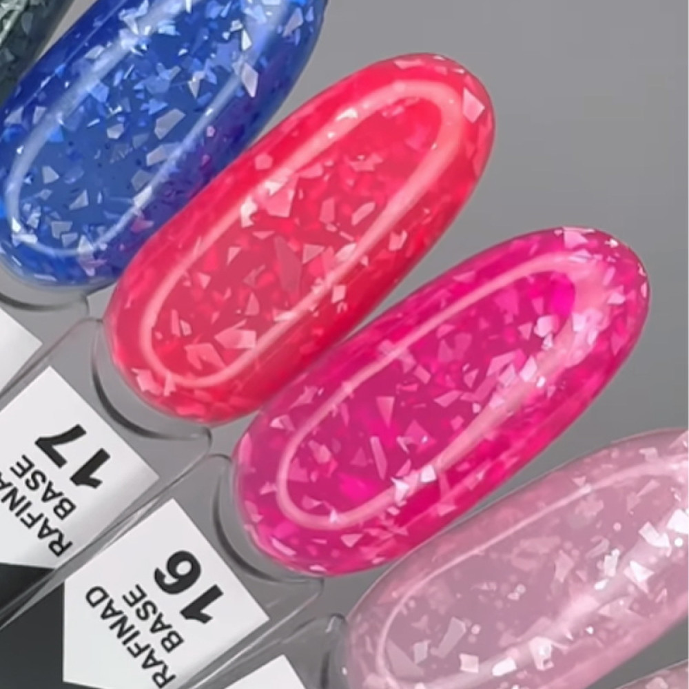 База кольорова Oxxi Professional Rafinad Base 016 насичений рожевий з пластівцями поталі і блискітками 15 мл