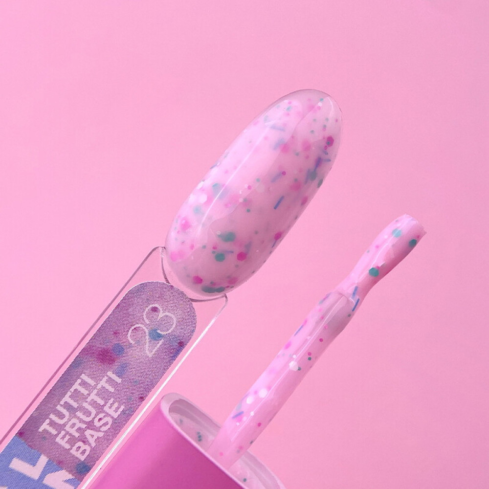 База камуфлирующая Luna Tutti Frutti Base 23. розово-молочный с разноцветными вкраплениями и фигурками. 13 мл