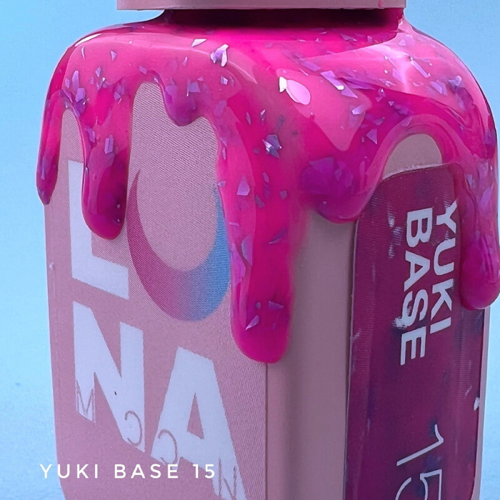База камуфлююча Luna Yuki Base 15. яскраво-малиновий з ніжно-фіолетовими пластівцями поталі. 13 мл