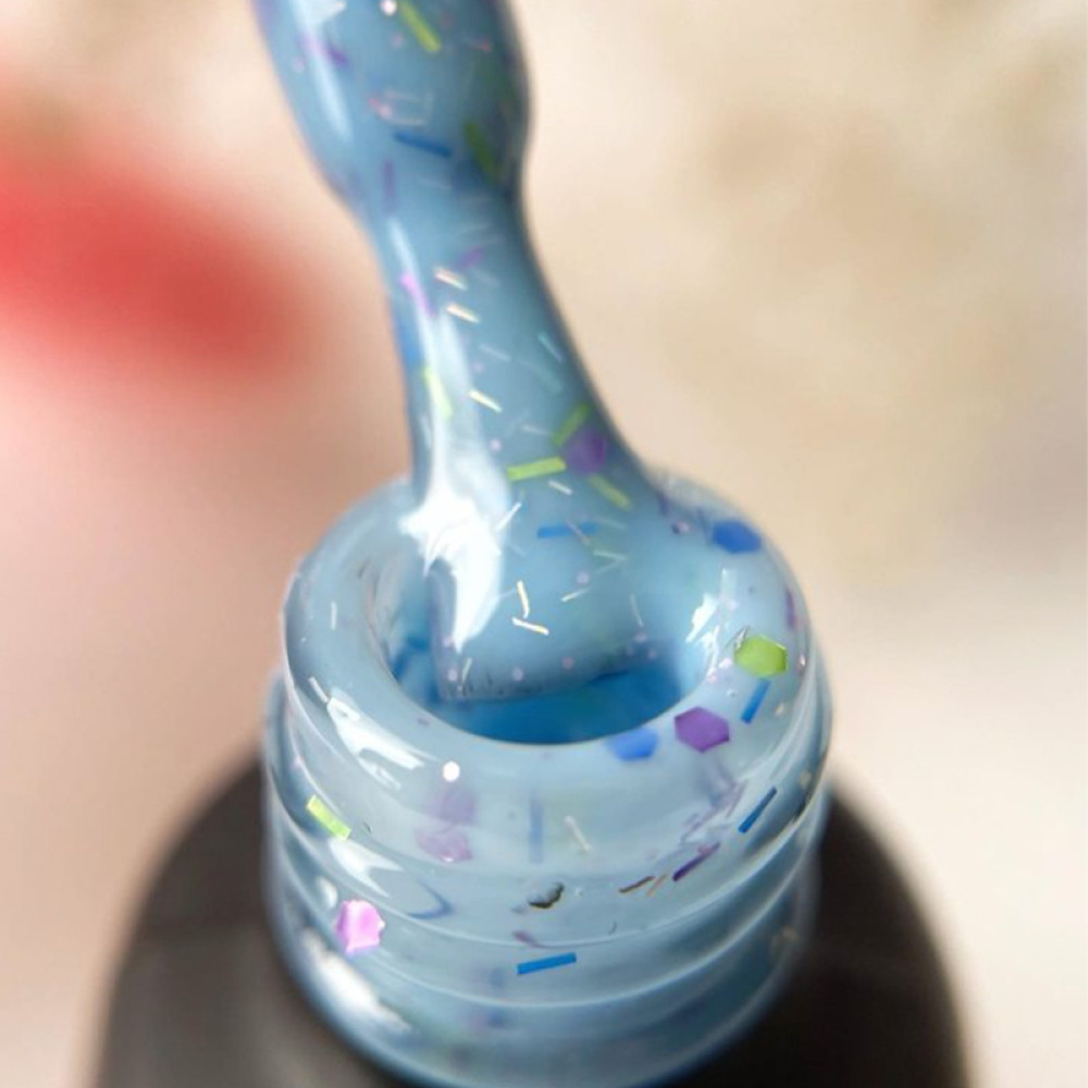 База камуфлирующая You POSH French Rubber Base Potal De Luxe 90. голубой с блестками. цветными конфетти и стружкой. 12 мл