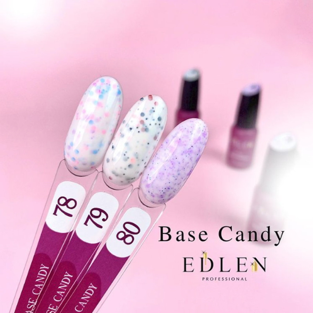 База цветная Edlen Professional Base Candy 80. бело-молочный с миксом сине-лиловых хлопьев. 9 мл