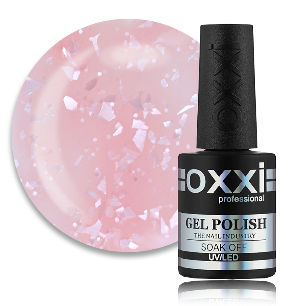База кольорова Oxxi Professional Rafinad Base 001. світлий рожевий з пластівцями поталі і блискітками. 10 мл