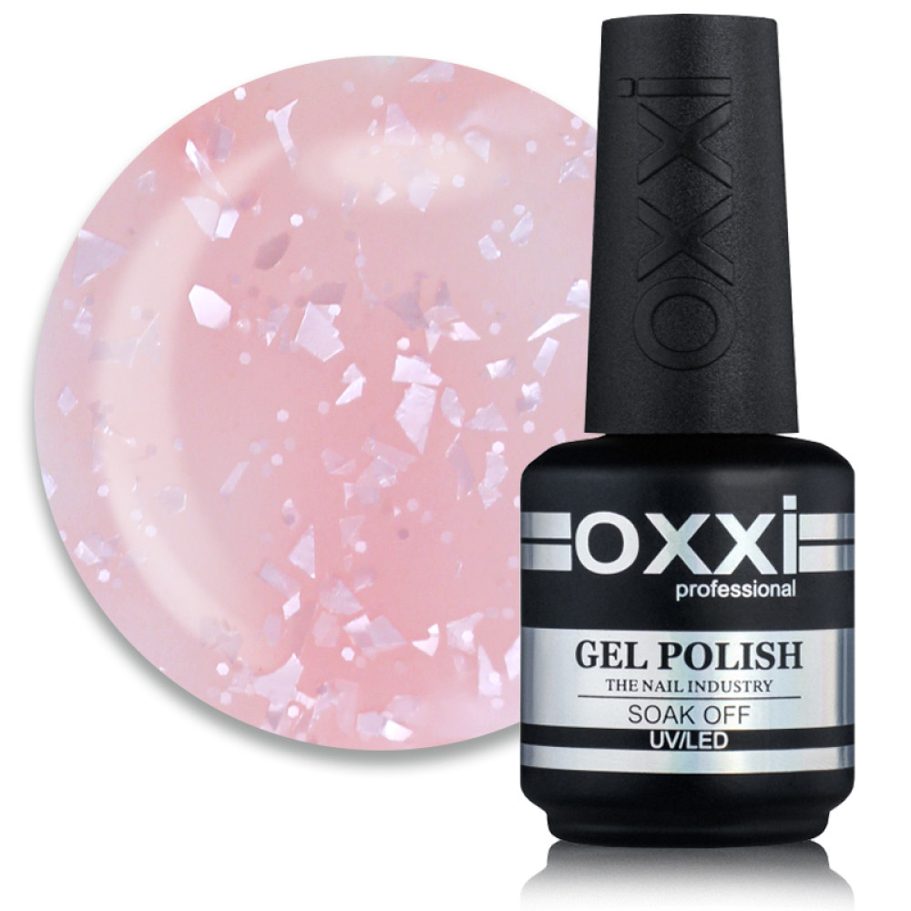 База цветная Oxxi Professional Rafinad Base 001. светлый розовый с хлопьями потали и блестками. 15 мл