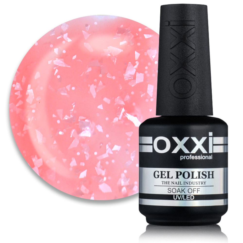 База цветная Oxxi Professional Rafinad Base 008. розовый коралл с хлопьями потали и блестками. 15 мл