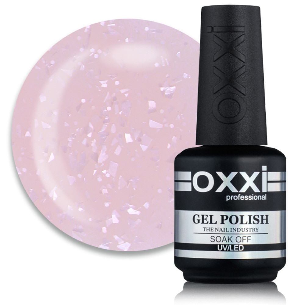 База цветная Oxxi Professional Rafinad Base 010, розовая нежность с хлопьями потали и блестками, 15 мл