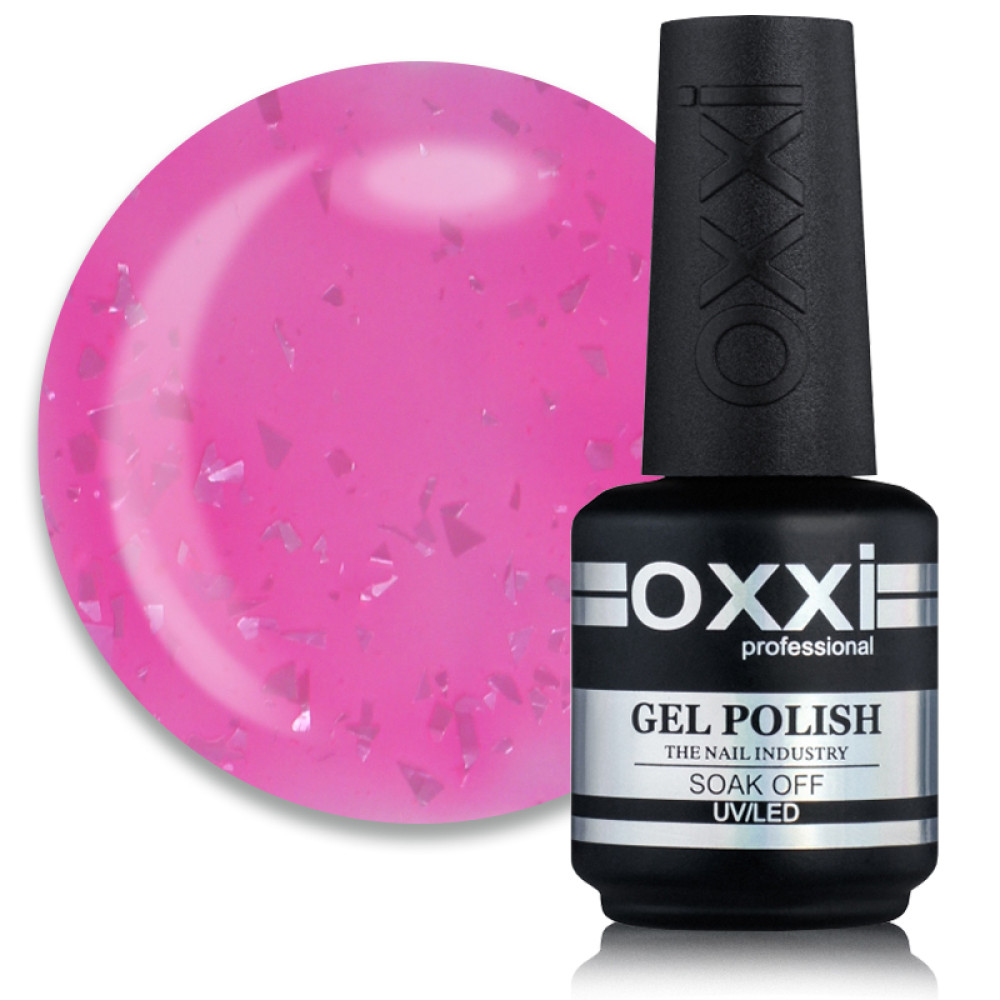 База цветная Oxxi Professional Rafinad Base 016, насыщенный розовый с хлопьями потали и блестками, 15 мл