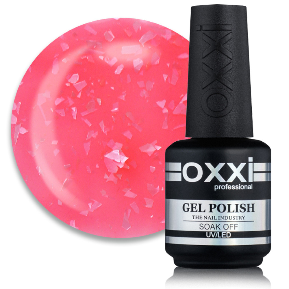 База цветная Oxxi Professional Rafinad Base 017, розовый коралл с хлопьями потали и блестками, 15 мл