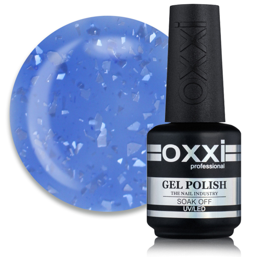 База цветная Oxxi Professional Rafinad Base 018, васильково-синий с хлопьями потали и блестками, 15 мл