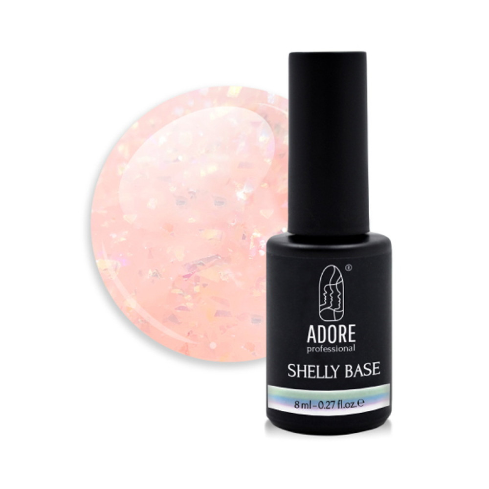 База камуфлююча Adore Professional Shelly Base 04 Pink. рожево-персиковий з пластівцями поталі. 8 мл