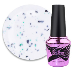 База камуфлююча для гель-лаку Elise Braun Cover Base Coat 33. білий з чорними і блискучими зеленими пластівцями. 10 мл