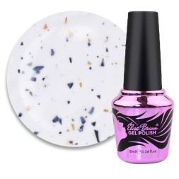 База камуфлююча для гель-лаку Elise Braun Cover Base Coat 34. білий з чорними і золотистими пластівцями. 10 мл