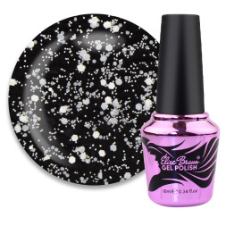 База камуфлююча для гель-лаку Elise Braun Cover Base Coat 85 білі конфетті-шестигранники на прозорій основі 10 мл