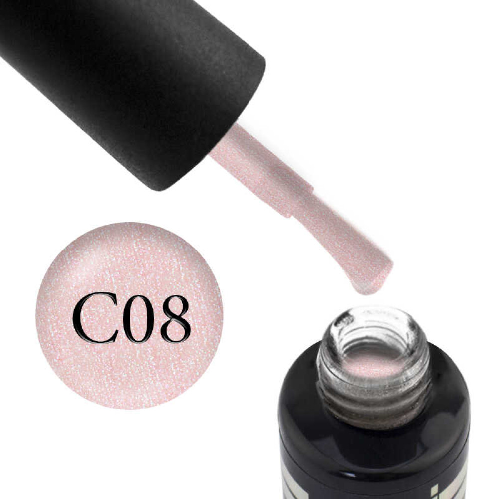 База камуфлююча для гель-лаку Oxxi Professional Cover Base Coat № 8 світло-рожевий з ніжними сріблястими шимерами. 10 мл