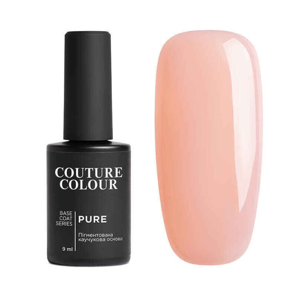 База камуфлирующая каучуковая для гель-лака Couture Colour Pure Base Coat 02, полупрозрачный розовый, 9 мл 