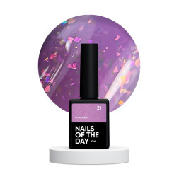 База камуфлююча Nails Of The Day Potal Base 21. фіалково-бузковий з голографічною стильною поталлю. 10 мл
