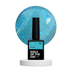 База камуфлююча Nails Of The Day Potal Base 24. лазурний з голографічною стильною поталлю. 10 мл
