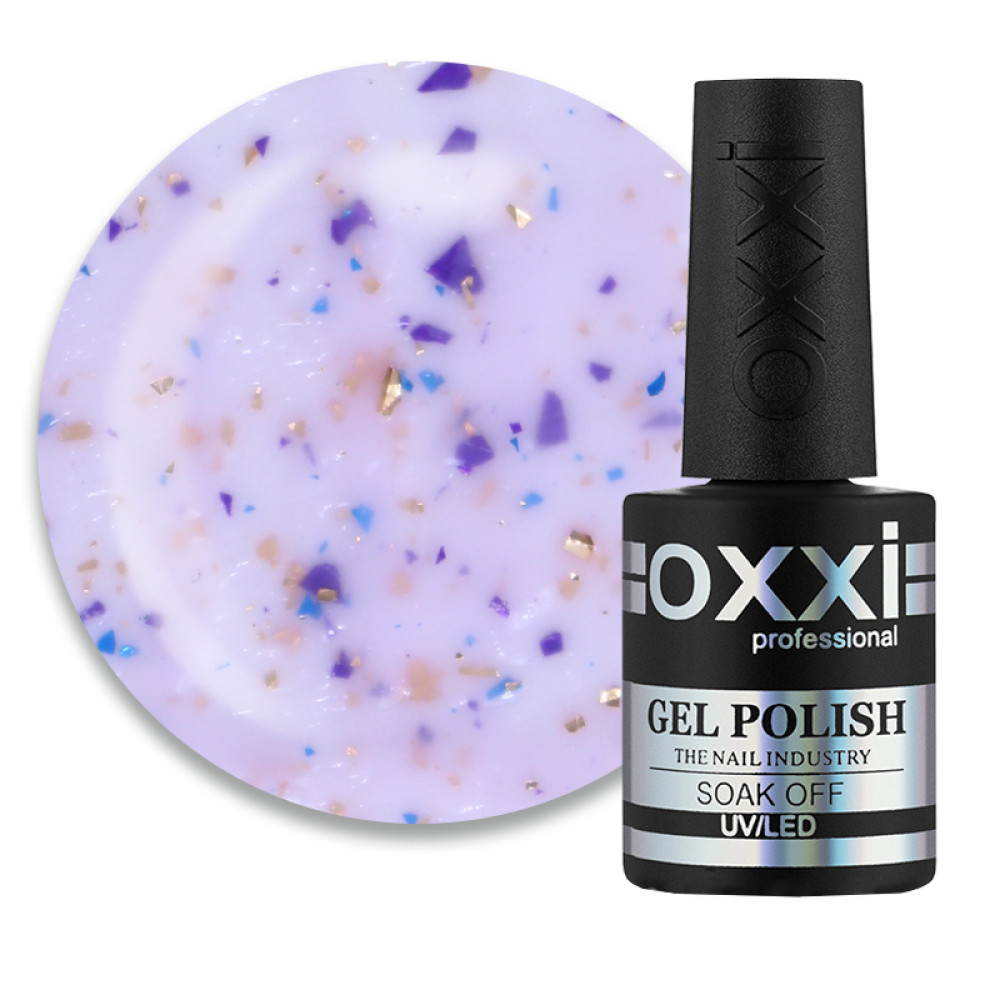 База камуфлирующая Oxxi Professional Jolly Base 002. молочно-розовый с золотистой. фиолетовой и бирюзовой поталью. 10 мл